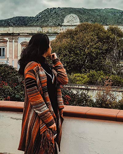 Style Dome Ponchos de Punto para Mujer Chal Elegantes para Invierno Cardigan de Capa con Bloques de Colores para Mujer Easy Cover Up 1-Negro S