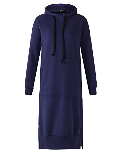 Style Dome Sudadera con Capucha para Mujer Largas Tallas Grandes Jersey Manga Larga Vestidos Sudadera Pullover Invierno Hoodie 001-Azul 6227 XXL
