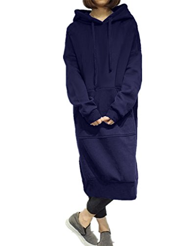 Style Dome Sudadera con Capucha para Mujer Largas Tallas Grandes Jersey Manga Larga Vestidos Sudadera Pullover Invierno Hoodie 001-Azul 6227 XXL