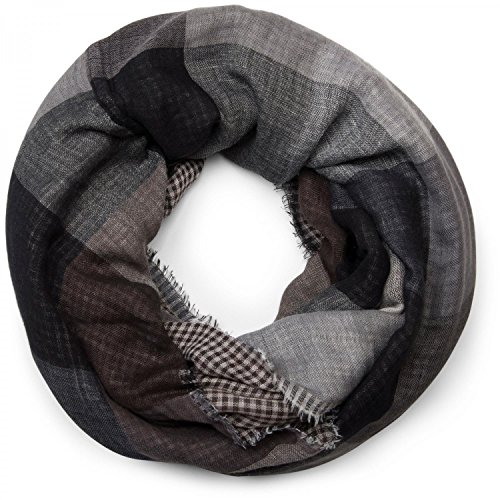 styleBREAKER fular de tubo con motivo a cuadros cálido con deshilachados, unisex 01018037, color:Gris-Negro