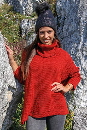 styleBREAKER Jersey de Punto Sobredimensionado de Mujer con Motivo Perlado y Manga Larga, Cuello Cisne, Poncho, Talla única 08010065, Color:Burdeos-Violeta