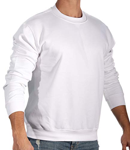 Sudadera Básica Hombre | Estilo Clásico | Algodón | Cuello Redondo (Blanco, S)