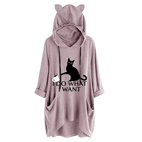 Sudadera con Capucha Cortas para Mujer Adolescentes Chicas Irregular Estampado Orejas de Gato Otoño-Invierno Jersey Manga Larga Suéter Abrigo Hoodie Pullover riou