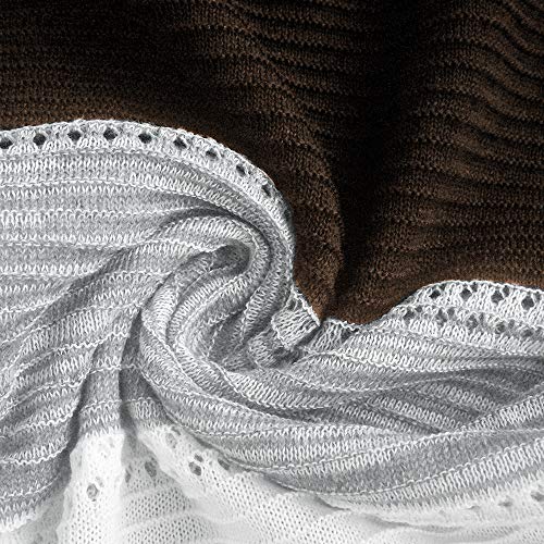 Sudadera con Capucha de Punto con Cremallera Frontal para Mujer Suéter Informal de Manga Larga con Raya ahuecada Sudadera con Capucha (Marron, S)