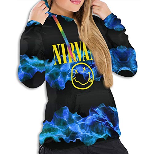 Sudadera con Capucha para Mujer Pullover con Estampado Completo N-I-R-V-A-N-A- Jersey con Estampado 3D para niña Sudaderas activas con Bolsillos Suéteres