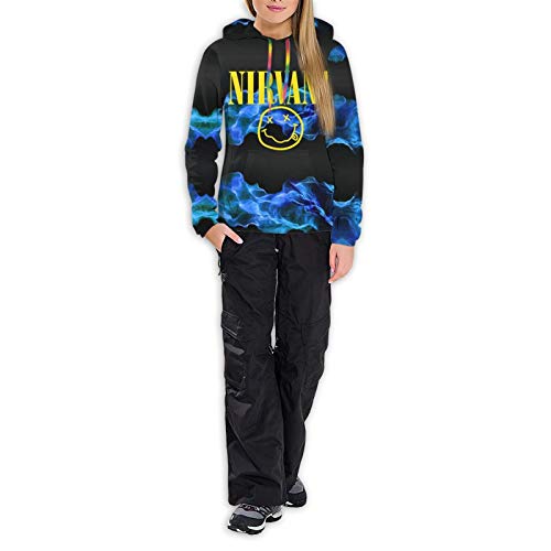 Sudadera con Capucha para Mujer Pullover con Estampado Completo N-I-R-V-A-N-A- Jersey con Estampado 3D para niña Sudaderas activas con Bolsillos Suéteres