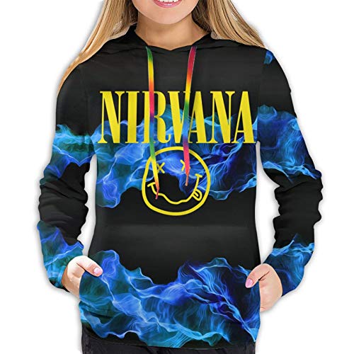 Sudadera con Capucha para Mujer Pullover con Estampado Completo N-I-R-V-A-N-A- Jersey con Estampado 3D para niña Sudaderas activas con Bolsillos Suéteres