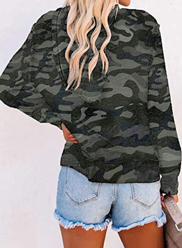 Sudadera de manga larga con cremallera para mujer con estampado de camuflaje y cremallera y cordón de camuflaje, blusa con capucha, sudadera con capucha