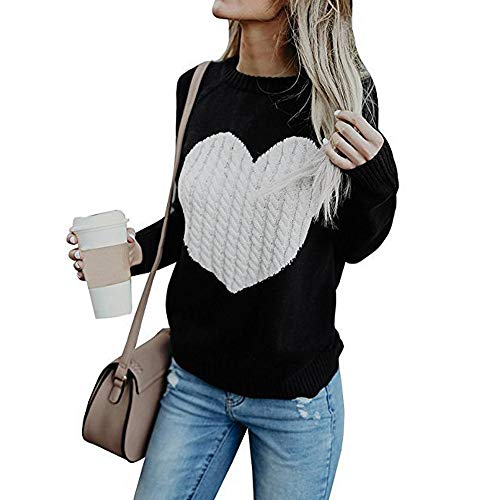 Sudadera de Mujer Básica Knit Love Suéter Moda O-Cuello Otoño Invierno de Gran tamaño Chaqueta de Deporte de los Deportes Manga Larga Irregular Jerséis riou