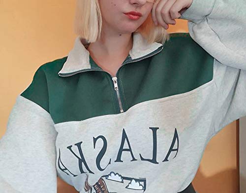 Sudadera de mujer con estampado Alaska, manga larga, estilo hip hop Verde L