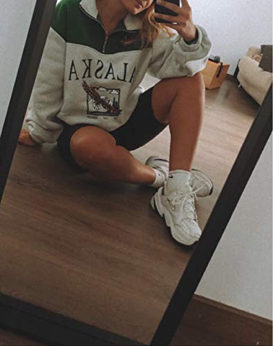Sudadera de mujer con estampado Alaska, manga larga, estilo hip hop Verde L