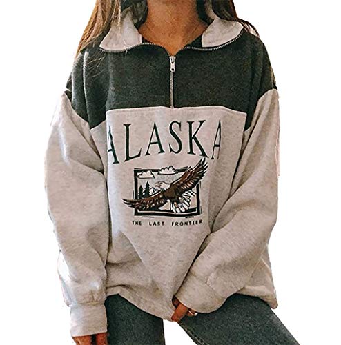 Sudadera de mujer con estampado Alaska, manga larga, estilo hip hop Verde L
