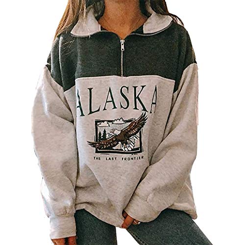 Sudadera de mujer con estampado Alaska, manga larga, estilo hip hop Verde S