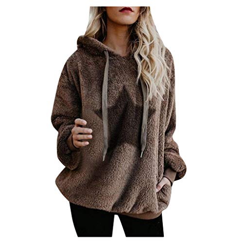 Sudadera Mujer Caliente y Esponjoso Felpa Estampada De Manga Larga Chaqueta con Capucha Jersey de Bolsillo Mujer Otoño-Invierno Talla Grande Hoodie Pullover Abrigo riou