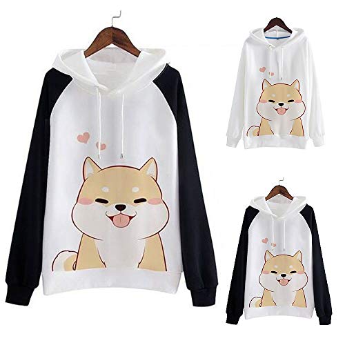 Sudadera Mujer Capucha, K-Youth Mujer Sudaderas con Capucha Manga Larga Sudaderas Tumblr Mujer Casual Kawaii Animal Blusa Tops 2018 Otoño Invierno Hoodie Sweatshirt Chicas(Blanco, S)