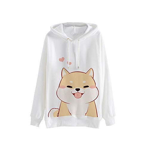 Sudadera Mujer Capucha, K-Youth Mujer Sudaderas con Capucha Manga Larga Sudaderas Tumblr Mujer Casual Kawaii Animal Blusa Tops 2018 Otoño Invierno Hoodie Sweatshirt Chicas(Blanco, S)