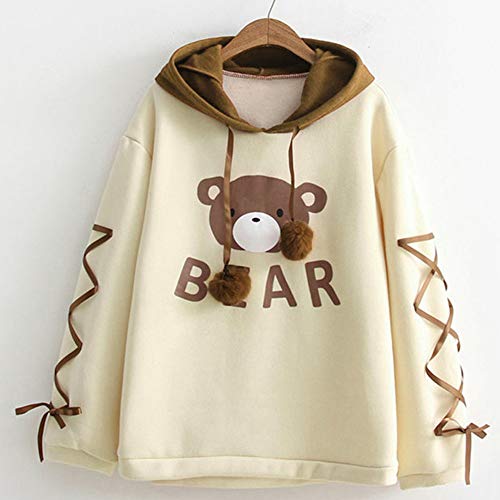 Sudadera Mujer Capucha, K-Youth Mujer Sudaderas con Capucha Manga Larga Sudaderas Tumblr Mujer Otoño Invierno Kawaii Bear Letras Blusa Tops Moda Hoodie Sweatshirt Chicas(Amarillo, XL)