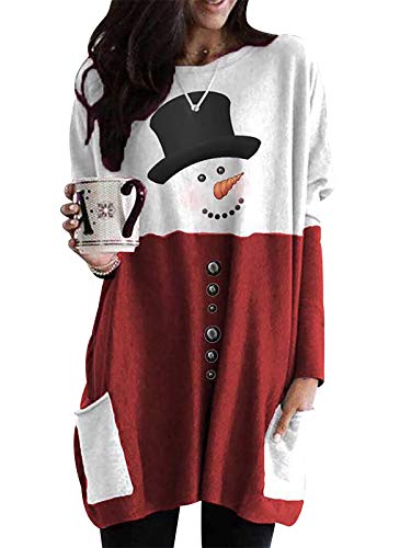 Sudadera Navidad Sudaderas Navideñas Mujer Jersey Largo Navideño Pullover Navidad Jerseys Navideños Reno Mujer Talla Grande Jersey Feo Navidad Muñeco Nieve Tallas Grandes Christmas Jumper Rojo XL