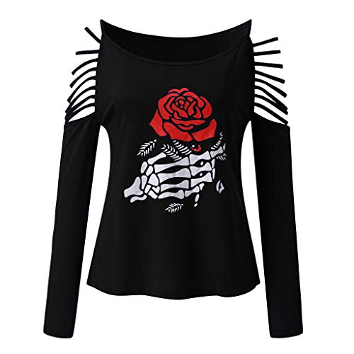 Sudadera para Mujer Moda Halloween Punk Gótico Manga Larga Fuera del Hombro Talla Grande Cuello Redondo Jersey Mujer Otoño Primavera Blusa Tops Tumblr Suéter Mujer Abrigo Deportiva por vpass