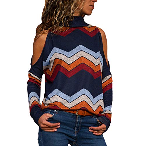 Sudadera para Mujer,Moda Manga Larga Casual Fuera del Hombro Sudaderas Cortos Cuello Redondo Jersey Mujer Otoño Primavera Blusa Tops Tumblr Suéter Mujer Abrigo Deportiva vpass (Armada1, S)