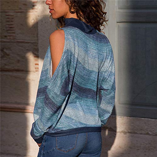 Sudadera para Mujer,Moda Manga Larga Casual Fuera del Hombro Sudaderas Cortos Cuello Redondo Jersey Mujer Otoño Primavera Blusa Tops Tumblr Suéter Mujer Abrigo Deportiva vpass (Azul1, S)