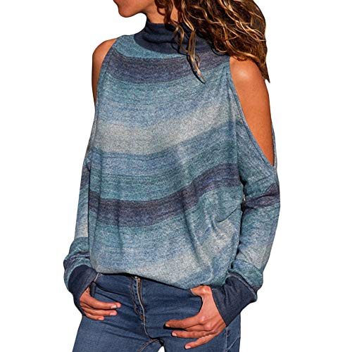 Sudadera para Mujer,Moda Manga Larga Casual Fuera del Hombro Sudaderas Cortos Cuello Redondo Jersey Mujer Otoño Primavera Blusa Tops Tumblr Suéter Mujer Abrigo Deportiva vpass (Azul1, S)