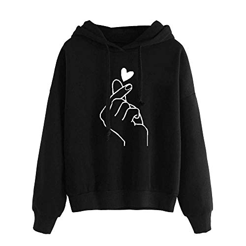 Sudadera para Mujer,riou Sudadera con Capucha Adolescentes Chica Estampado Amor Manga Larga Tops Suéter Abrigo Jersey Mujer Otoño-Invierno Camiseta Hoodie Pullover