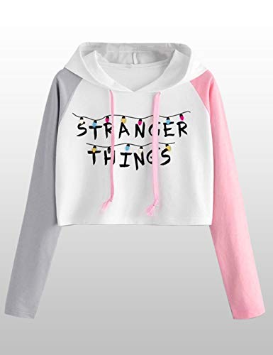 Sudadera Stranger Things Niña, Sudadera Stranger Things 3 Mujer Corta T-Shirt Camisetas de Manga Larga con Capucha Chicas Impresión Cortita Deportivo Casual Sweatshirt (S,11)