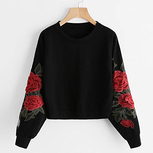 Sudaderas Adolescentes Chica,riou Mujer Sudaderas Casual Estampada Bordados Rosa Tops Suéter de Manga Larga Cuello Redondo Abrigo Hoodie Jersey