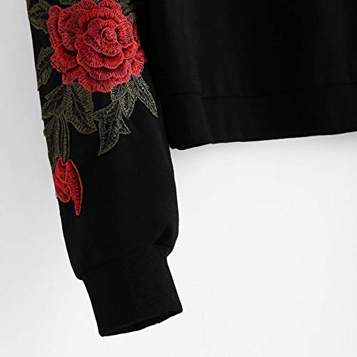 Sudaderas Adolescentes Chica,riou Mujer Sudaderas Casual Estampada Bordados Rosa Tops Suéter de Manga Larga Cuello Redondo Abrigo Hoodie Jersey