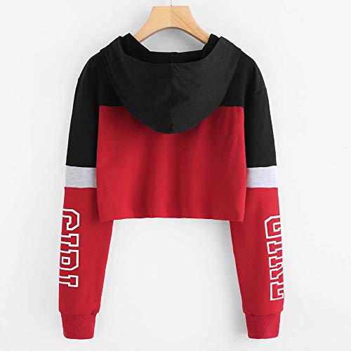 Sudaderas Adolescentes Chicas, Fossen Sudaderas Mujer Tumblr con Capucha - Emoticon Estampado Blusa Tops Camiseta de Manga Larga (Girl - Rojo, L)