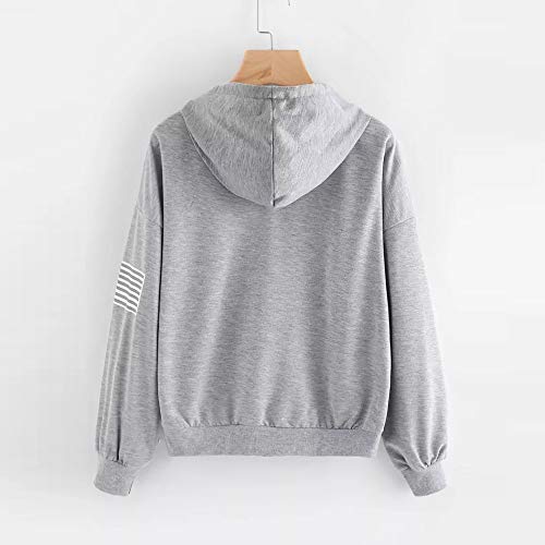 Sudaderas Adolescentes Chicas, Fossen Sudaderas Mujer Tumblr con Capucha - Emoticon Estampado Camiseta Blusa Tops de Manga Larga (Gray ~USA Patrón de Bandera, S)