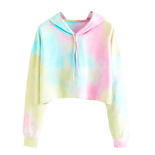 Sudaderas con Capucha Cortas Mujer Tumblr Rainbow Estampado Camiseta de Manga Larga para Adolescentes Chicas - soolike