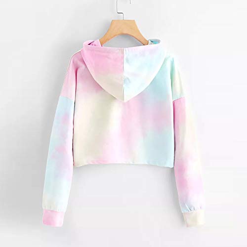 Sudaderas con Capucha Cortas Mujer Tumblr Rainbow Estampado Camiseta de Manga Larga para Adolescentes Chicas - soolike