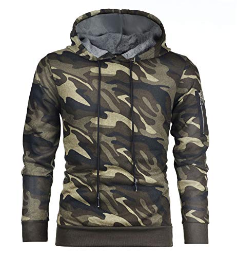 Sudaderas con Capucha Hombre Deportivas Sudadera Camuflaje Larga Basicas Oversize Hoodies Sudaderas con Gorro Largas Casual Anchas Chico Chandal Jersey con Capucha Caballero Militar Chulas Verde M