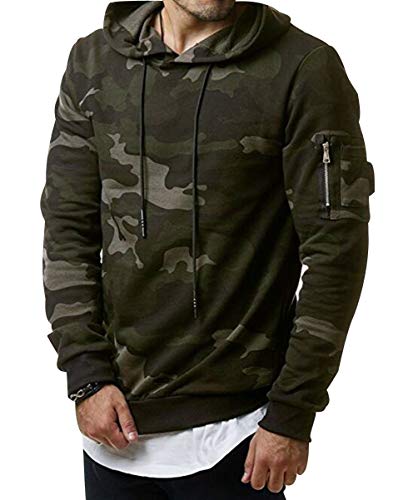 Sudaderas con Capucha Hombre Deportivas Sudadera Camuflaje Larga Basicas Oversize Hoodies Sudaderas con Gorro Largas Casual Anchas Chico Chandal Jersey con Capucha Caballero Militar Chulas Verde M