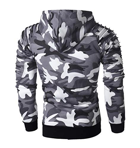 Sudaderas con Capucha Hombre Deportivas Sudadera Camuflaje Larga Basicas Oversize Hoodies Sudaderas con Gorro Lisas Largas Casual Anchas Chico Chandal Jersey Capucha Caballero Militar Invierno Gris