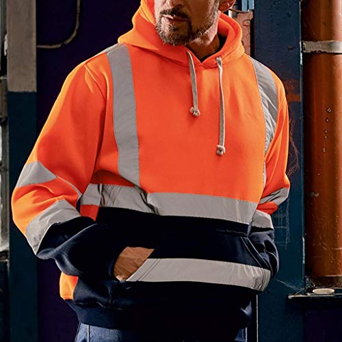 Sudaderas con Capucha Hombres SHOBDW Liquidación Venta Ropa de Trabajo en la Carretera High Visibility Tira Reflectante Manga Larga Tops Blusa Abrigos Hombre Invierno Tallas Grandes(Naranja,3XL)