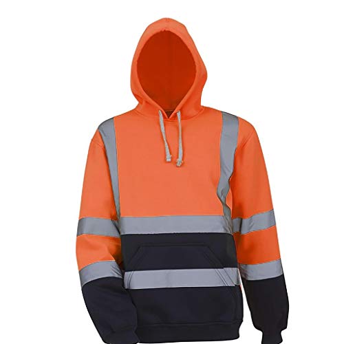 Sudaderas con Capucha Hombres SHOBDW Liquidación Venta Ropa de Trabajo en la Carretera High Visibility Tira Reflectante Manga Larga Tops Blusa Abrigos Hombre Invierno Tallas Grandes(Naranja,3XL)