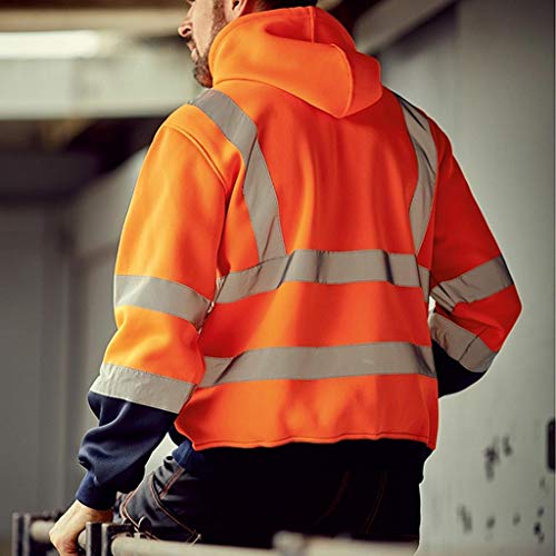 Sudaderas con Capucha Hombres SHOBDW Liquidación Venta Ropa de Trabajo en la Carretera High Visibility Tira Reflectante Manga Larga Tops Blusa Abrigos Hombre Invierno Tallas Grandes(Naranja,3XL)