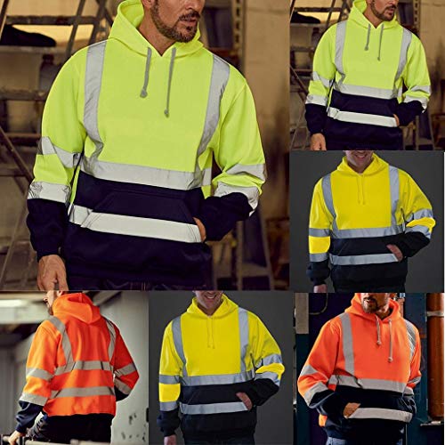 Sudaderas con Capucha Hombres SHOBDW Liquidación Venta Ropa de Trabajo en la Carretera High Visibility Tira Reflectante Manga Larga Tops Blusa Abrigos Hombre Invierno Tallas Grandes(Naranja,XL)