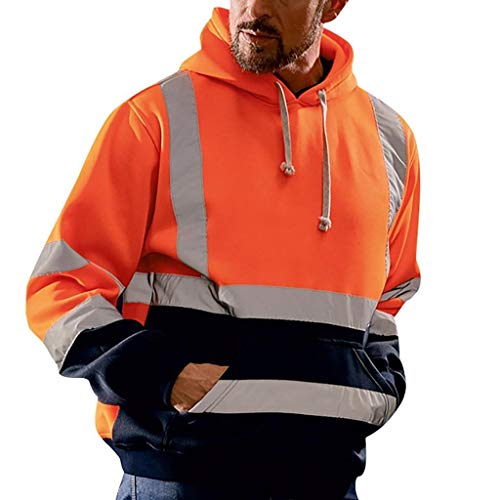 Sudaderas con Capucha Hombres SHOBDW Liquidación Venta Ropa de Trabajo en la Carretera High Visibility Tira Reflectante Manga Larga Tops Blusa Abrigos Hombre Invierno Tallas Grandes(Naranja,XL)