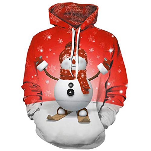 Sudaderas Con Capucha Impresas En 3D,Sudadera Con Capucha Unisex De Moda Patrón De Muñeco De Nieve De Navidad Rojo Blanco Jersey Con Capucha De Manga Larga Con Bolsillos Para Regalos Navideños Ca