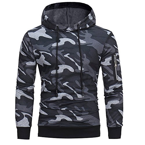 Sudaderas con Capucha para Hombre Camuflaje Jersey Ciclismo Suéter Manga Larga Hombre Ropa de Deporte Hoodie Chándal con Cordón Hombre riou (Gray, M)