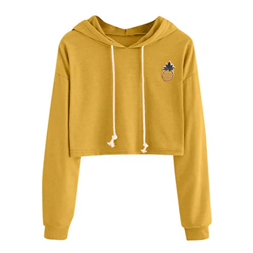 Sudaderas Cortas Chica Fossen Piña de Apliques Sudaderas con Capucha de Manga Larga Pull-Over Tops Blusa para Mujer Adolescentes,Tamaño S~3XL