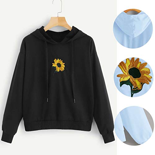 Sudaderas Hoodie Sudadera De Gran Tamaño Sudadera Pullover De Manga Larga Sudadera con Capucha Bordada con Girasol Túnica Top Jerseys con Ca