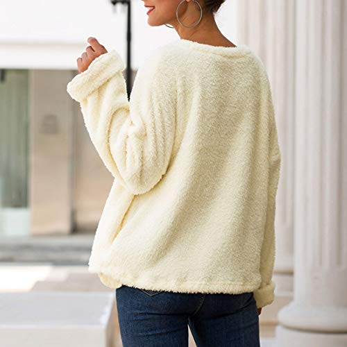 Sudaderas Hoodie Suéteres De Lana Informales para Mujer, Camisetas De Otoño, Sudaderas con Capucha De Lana con Cuello Redondo Y Manga Larga,