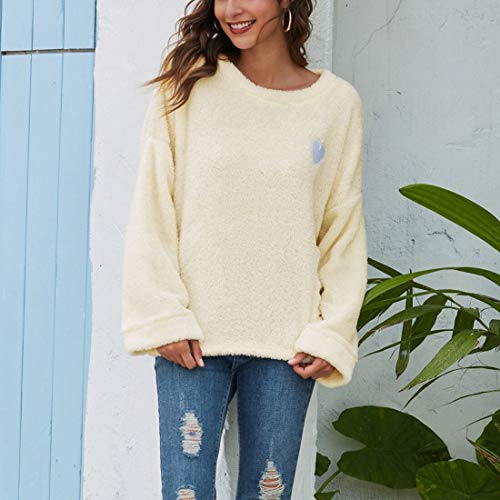 Sudaderas Hoodie Suéteres De Lana Informales para Mujer, Camisetas De Otoño, Sudaderas con Capucha De Lana con Cuello Redondo Y Manga Larga,