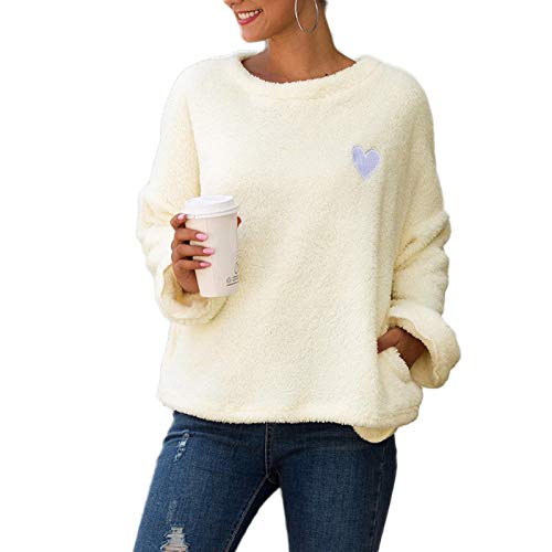 Sudaderas Hoodie Suéteres De Lana Informales para Mujer, Camisetas De Otoño, Sudaderas con Capucha De Lana con Cuello Redondo Y Manga Larga,