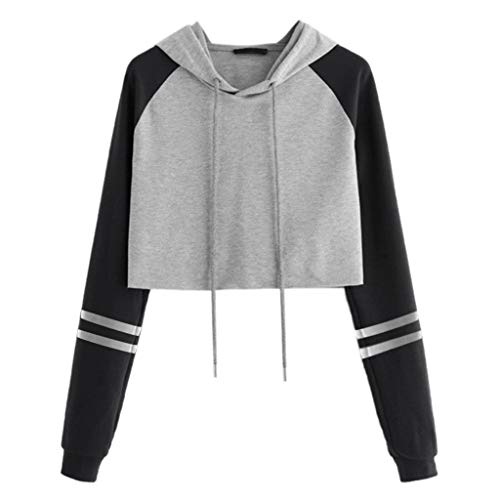 Sudaderas Mujer Casual Moda Corto Sudaderas Adolescentes Chicas Manga Larga Cuello Redondo Otoño Invierno Suéter Abrigo Hoodie Pullover Blusa Ropa Cálido riou